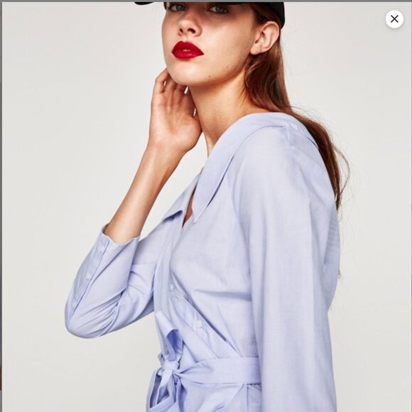 Zara Striped Wrap Blouse with Belt in  Sky Blue Size XS NEW WITH TA… - Picture 5 of 8
